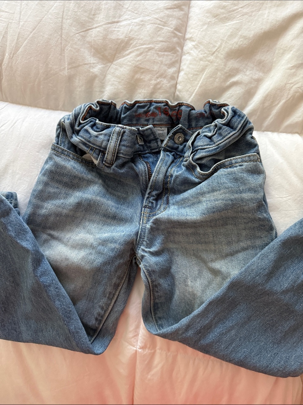 Elastic Waist Light Blue Denim Jeans